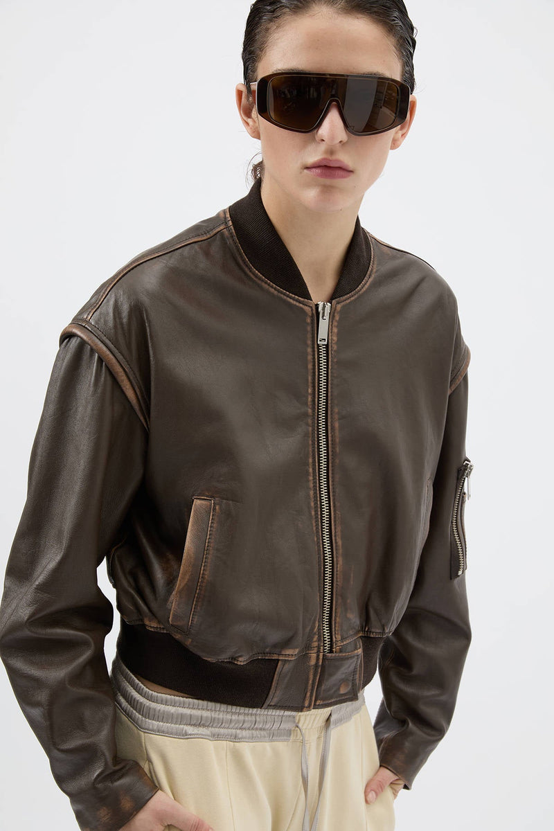 BOMBER CROP - HALFBOY - LEATHER BOMBER