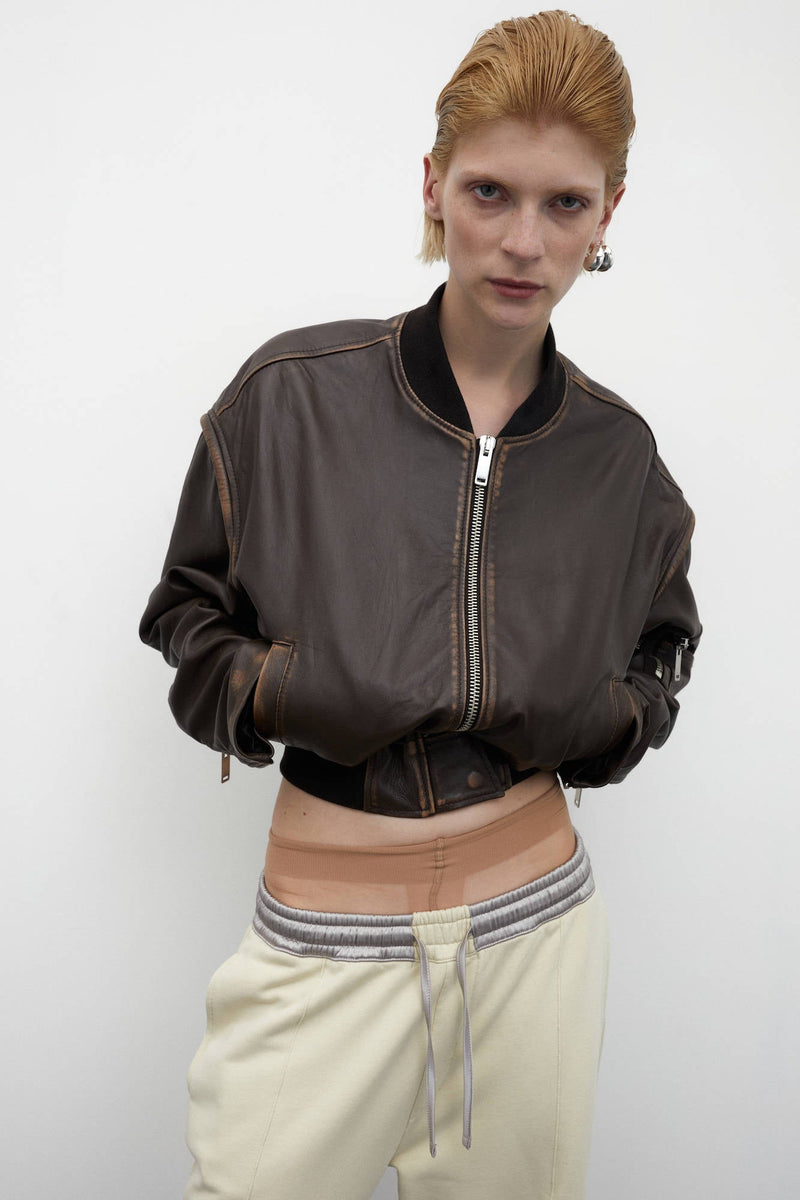 BOMBER CROP - HALFBOY - LEATHER BOMBER